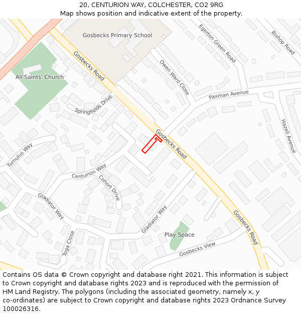 20, CENTURION WAY, COLCHESTER, CO2 9RG: Location map and indicative extent of plot