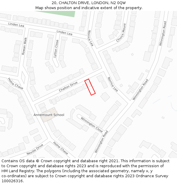 20, CHALTON DRIVE, LONDON, N2 0QW: Location map and indicative extent of plot