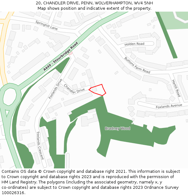 20, CHANDLER DRIVE, PENN, WOLVERHAMPTON, WV4 5NH: Location map and indicative extent of plot