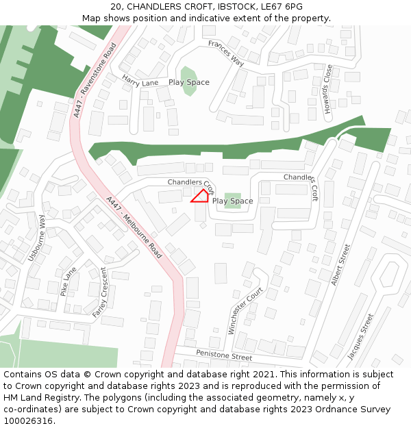 20, CHANDLERS CROFT, IBSTOCK, LE67 6PG: Location map and indicative extent of plot