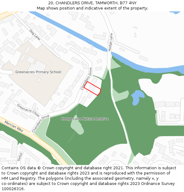 20, CHANDLERS DRIVE, TAMWORTH, B77 4NY: Location map and indicative extent of plot