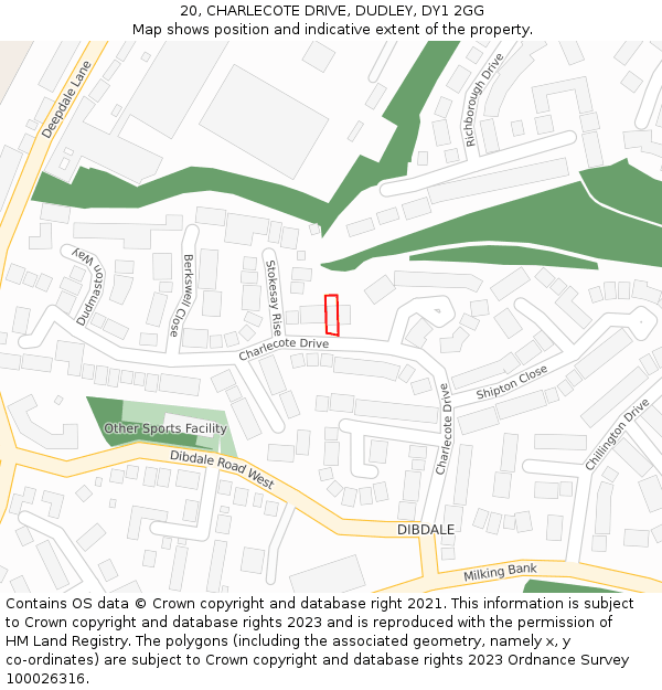 20, CHARLECOTE DRIVE, DUDLEY, DY1 2GG: Location map and indicative extent of plot