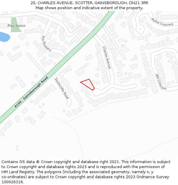 20, CHARLES AVENUE, SCOTTER, GAINSBOROUGH, DN21 3RR: Location map and indicative extent of plot