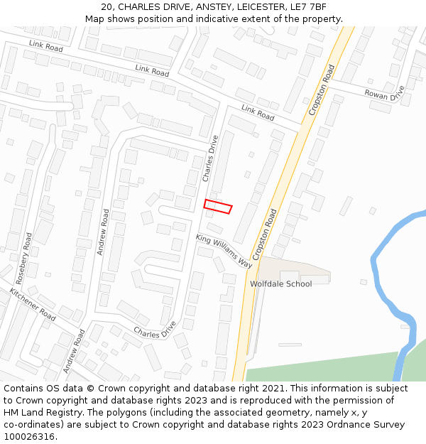 20, CHARLES DRIVE, ANSTEY, LEICESTER, LE7 7BF: Location map and indicative extent of plot