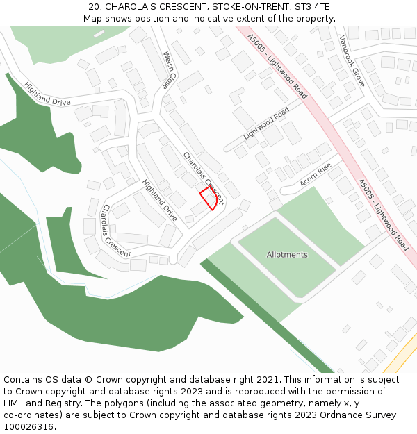 20, CHAROLAIS CRESCENT, STOKE-ON-TRENT, ST3 4TE: Location map and indicative extent of plot