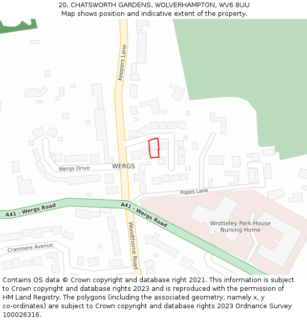 20, CHATSWORTH GARDENS, WOLVERHAMPTON, WV6 8UU: Location map and indicative extent of plot