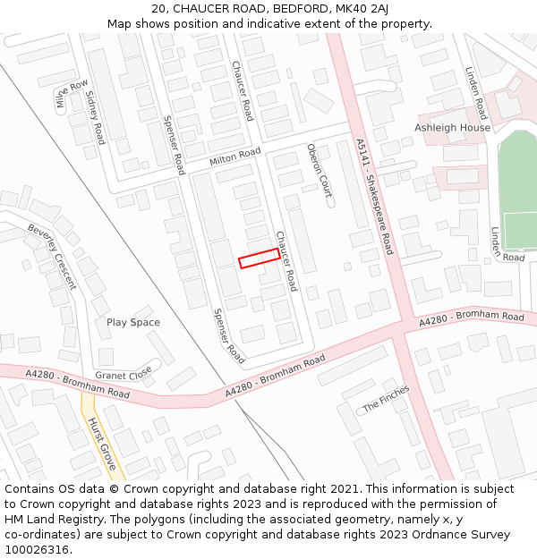 20, CHAUCER ROAD, BEDFORD, MK40 2AJ: Location map and indicative extent of plot