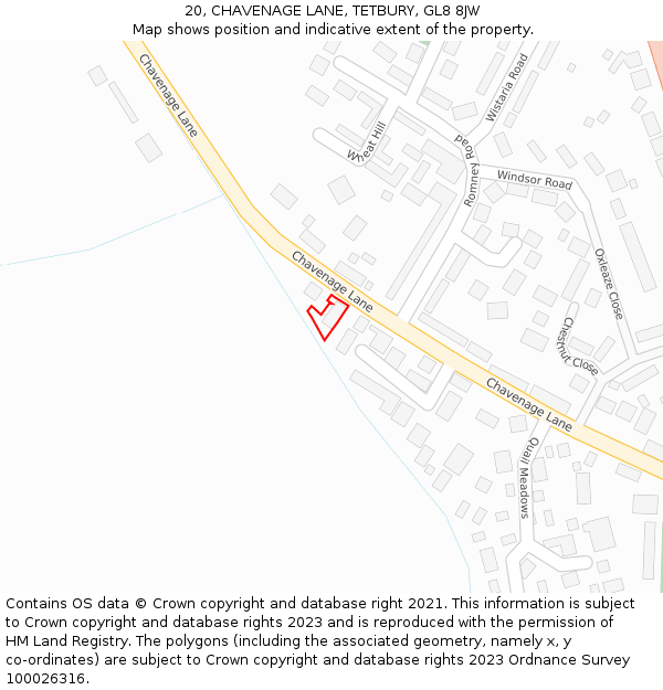 20, CHAVENAGE LANE, TETBURY, GL8 8JW: Location map and indicative extent of plot