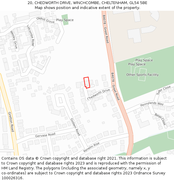 20, CHEDWORTH DRIVE, WINCHCOMBE, CHELTENHAM, GL54 5BE: Location map and indicative extent of plot