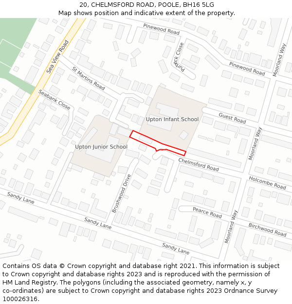 20, CHELMSFORD ROAD, POOLE, BH16 5LG: Location map and indicative extent of plot