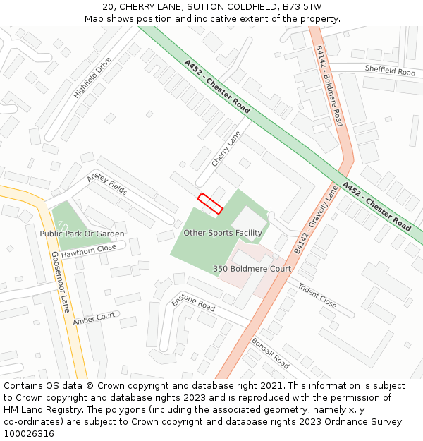 20, CHERRY LANE, SUTTON COLDFIELD, B73 5TW: Location map and indicative extent of plot