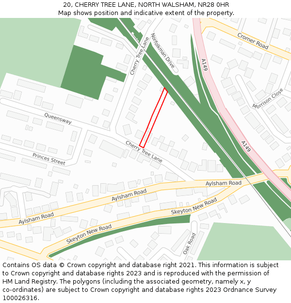 20, CHERRY TREE LANE, NORTH WALSHAM, NR28 0HR: Location map and indicative extent of plot