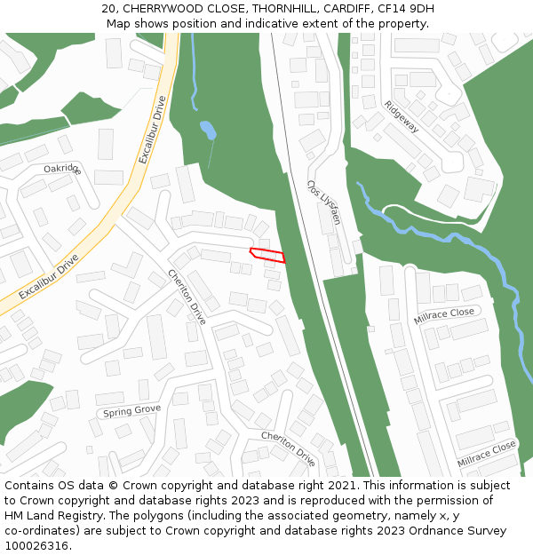 20, CHERRYWOOD CLOSE, THORNHILL, CARDIFF, CF14 9DH: Location map and indicative extent of plot