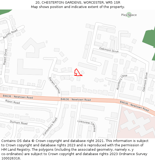 20, CHESTERTON GARDENS, WORCESTER, WR5 1SR: Location map and indicative extent of plot