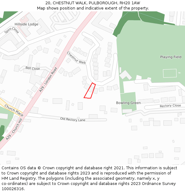20, CHESTNUT WALK, PULBOROUGH, RH20 1AW: Location map and indicative extent of plot