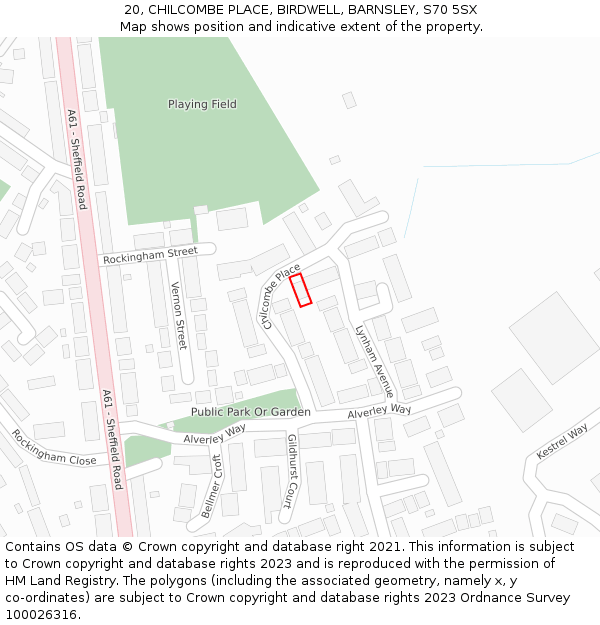 20, CHILCOMBE PLACE, BIRDWELL, BARNSLEY, S70 5SX: Location map and indicative extent of plot