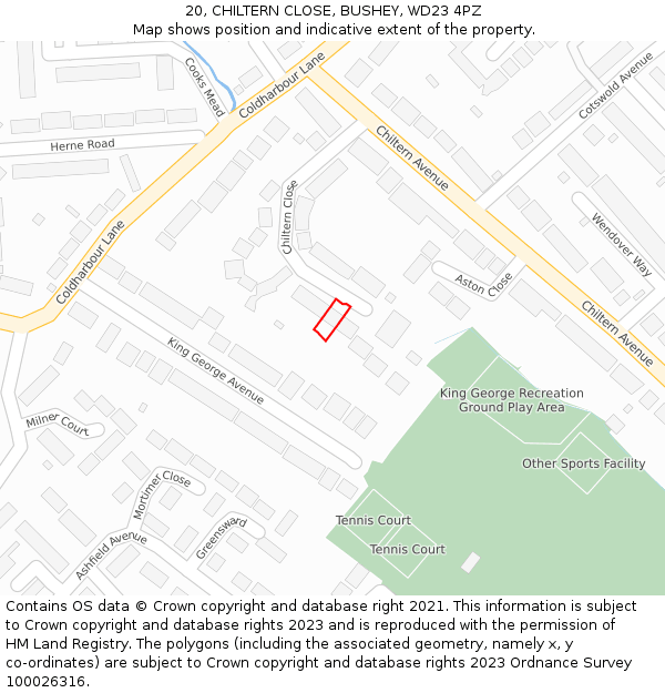 20, CHILTERN CLOSE, BUSHEY, WD23 4PZ: Location map and indicative extent of plot