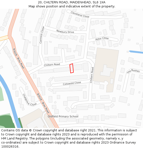20, CHILTERN ROAD, MAIDENHEAD, SL6 1XA: Location map and indicative extent of plot