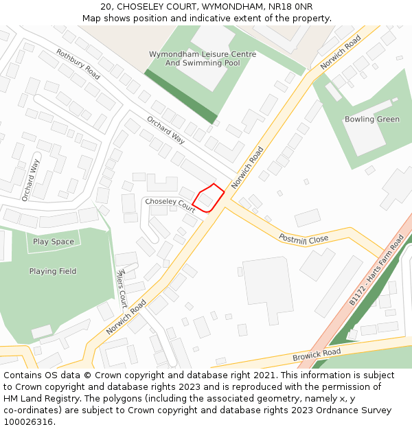 20, CHOSELEY COURT, WYMONDHAM, NR18 0NR: Location map and indicative extent of plot