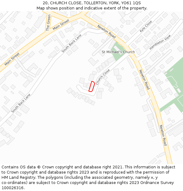 20, CHURCH CLOSE, TOLLERTON, YORK, YO61 1QS: Location map and indicative extent of plot