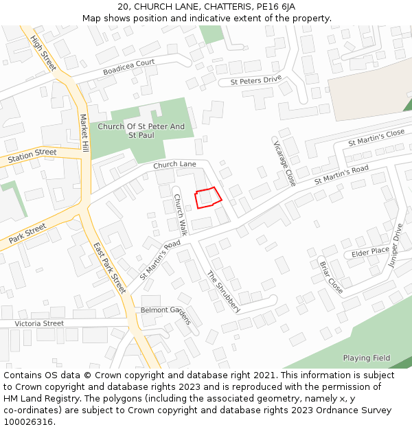 20, CHURCH LANE, CHATTERIS, PE16 6JA: Location map and indicative extent of plot