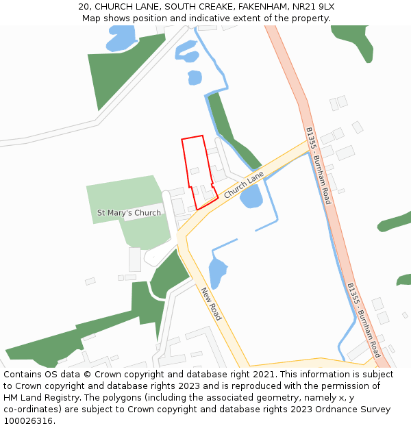 20, CHURCH LANE, SOUTH CREAKE, FAKENHAM, NR21 9LX: Location map and indicative extent of plot