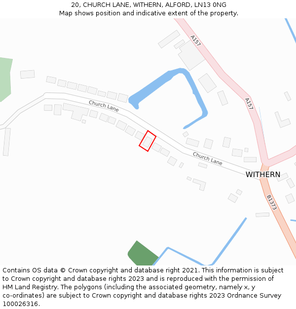 20, CHURCH LANE, WITHERN, ALFORD, LN13 0NG: Location map and indicative extent of plot