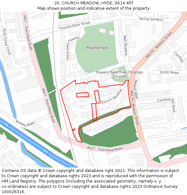 20, CHURCH MEADOW, HYDE, SK14 4RT: Location map and indicative extent of plot