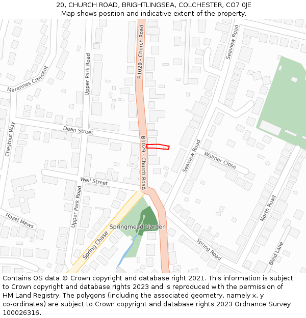 20, CHURCH ROAD, BRIGHTLINGSEA, COLCHESTER, CO7 0JE: Location map and indicative extent of plot