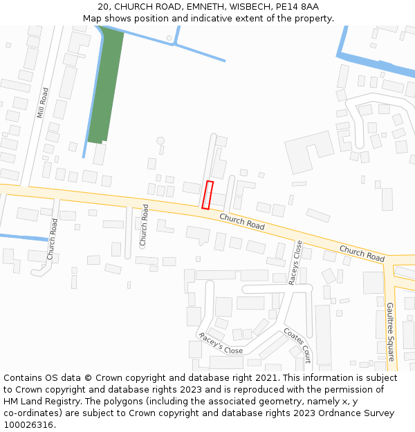 20, CHURCH ROAD, EMNETH, WISBECH, PE14 8AA: Location map and indicative extent of plot
