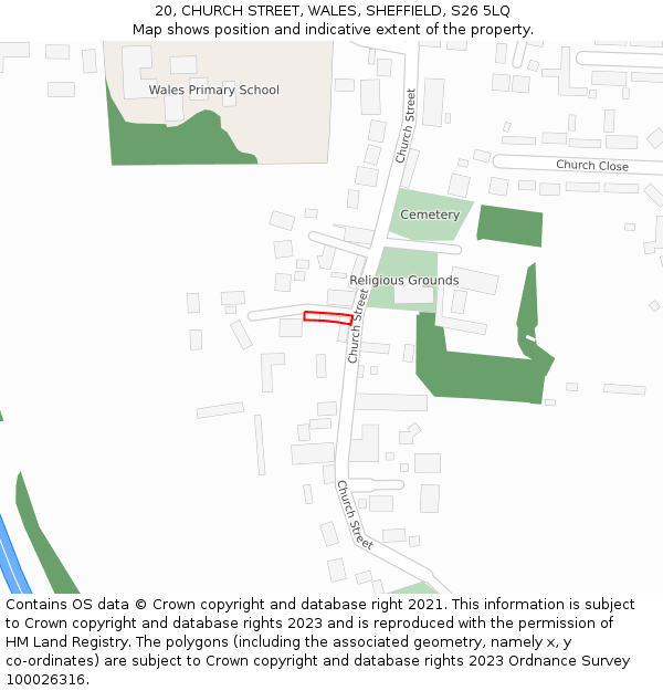 20, CHURCH STREET, WALES, SHEFFIELD, S26 5LQ: Location map and indicative extent of plot
