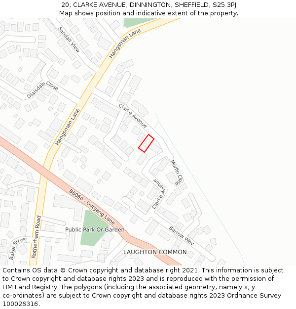 20, CLARKE AVENUE, DINNINGTON, SHEFFIELD, S25 3PJ: Location map and indicative extent of plot