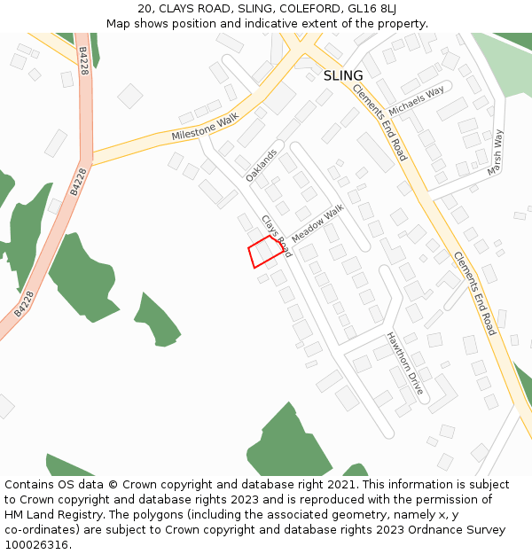 20, CLAYS ROAD, SLING, COLEFORD, GL16 8LJ: Location map and indicative extent of plot