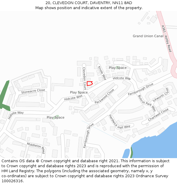 20, CLEVEDON COURT, DAVENTRY, NN11 8AD: Location map and indicative extent of plot