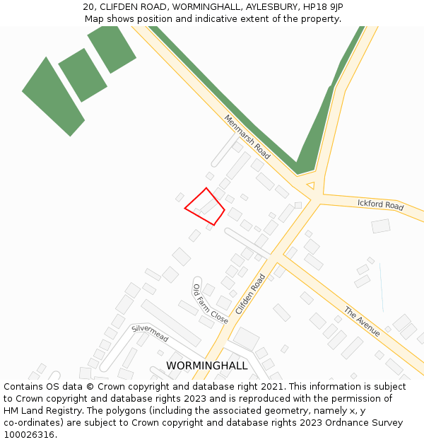 20, CLIFDEN ROAD, WORMINGHALL, AYLESBURY, HP18 9JP: Location map and indicative extent of plot