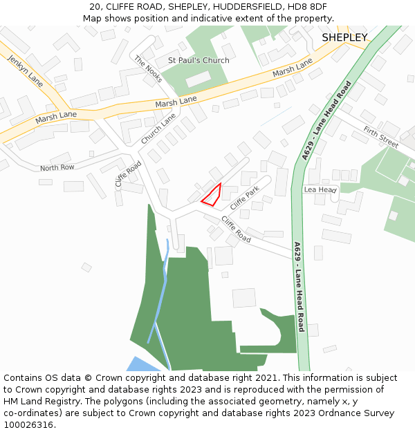 20, CLIFFE ROAD, SHEPLEY, HUDDERSFIELD, HD8 8DF: Location map and indicative extent of plot