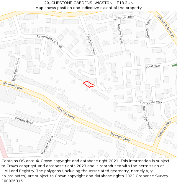 20, CLIPSTONE GARDENS, WIGSTON, LE18 3UN: Location map and indicative extent of plot