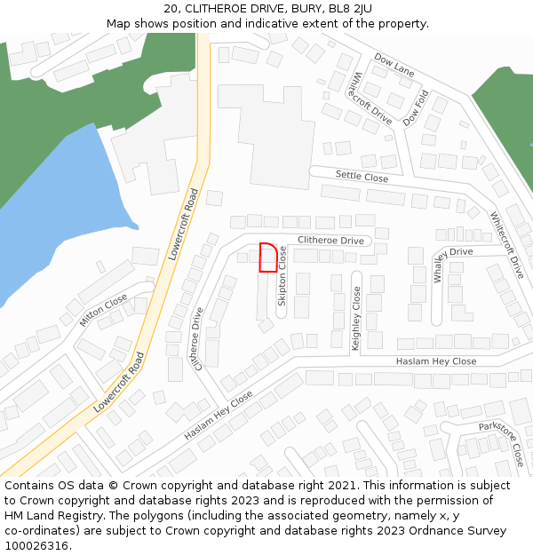 20, CLITHEROE DRIVE, BURY, BL8 2JU: Location map and indicative extent of plot