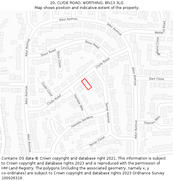 20, CLYDE ROAD, WORTHING, BN13 3LG: Location map and indicative extent of plot