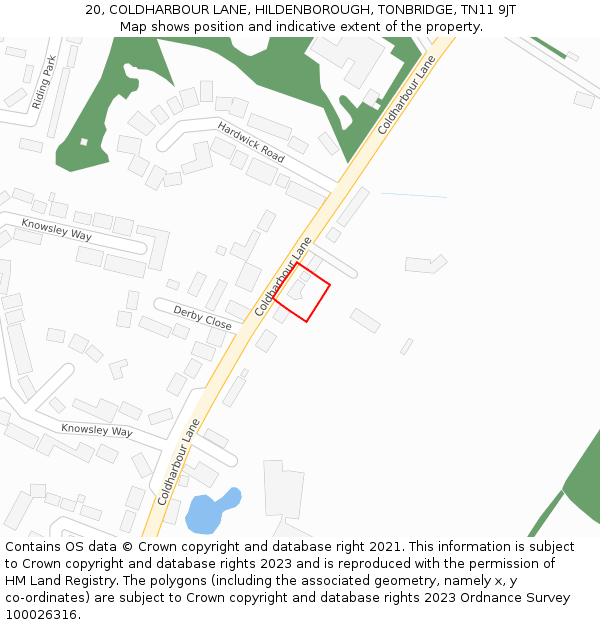 20, COLDHARBOUR LANE, HILDENBOROUGH, TONBRIDGE, TN11 9JT: Location map and indicative extent of plot