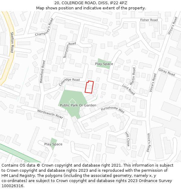 20, COLERIDGE ROAD, DISS, IP22 4PZ: Location map and indicative extent of plot