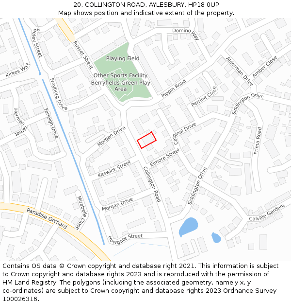 20, COLLINGTON ROAD, AYLESBURY, HP18 0UP: Location map and indicative extent of plot