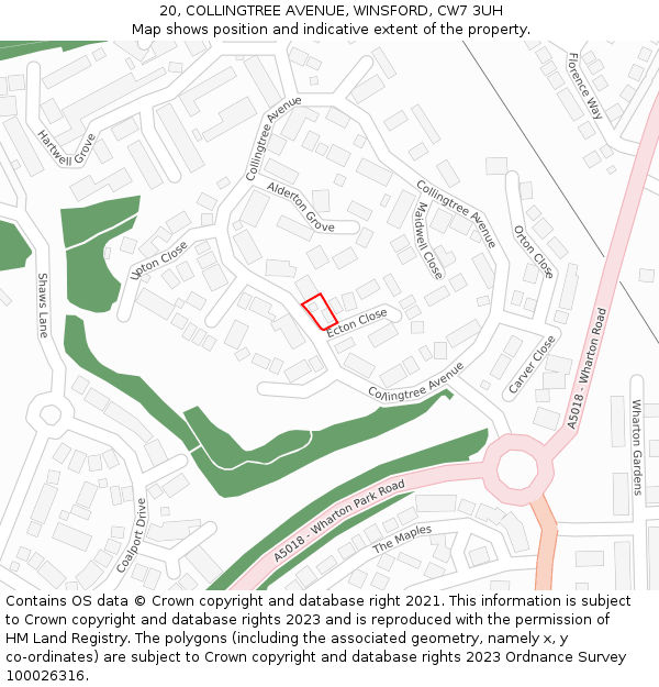 20, COLLINGTREE AVENUE, WINSFORD, CW7 3UH: Location map and indicative extent of plot