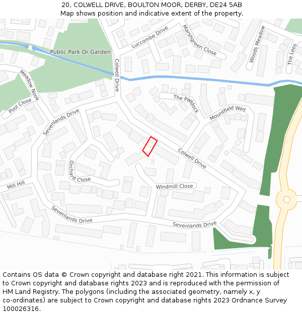 20, COLWELL DRIVE, BOULTON MOOR, DERBY, DE24 5AB: Location map and indicative extent of plot