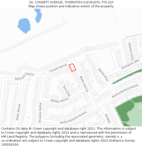 20, CONSETT AVENUE, THORNTON-CLEVELEYS, FY5 2LP: Location map and indicative extent of plot
