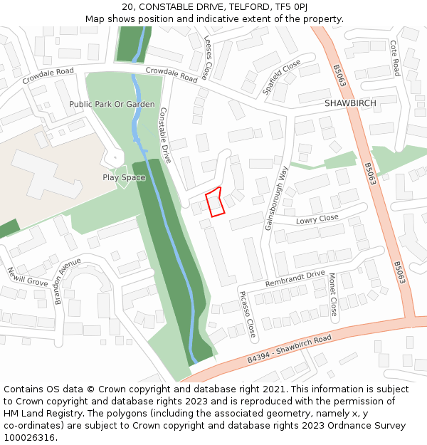20, CONSTABLE DRIVE, TELFORD, TF5 0PJ: Location map and indicative extent of plot