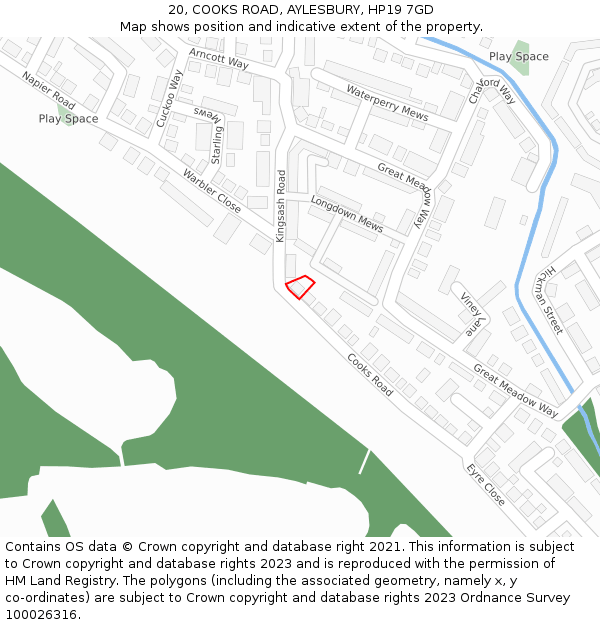 20, COOKS ROAD, AYLESBURY, HP19 7GD: Location map and indicative extent of plot