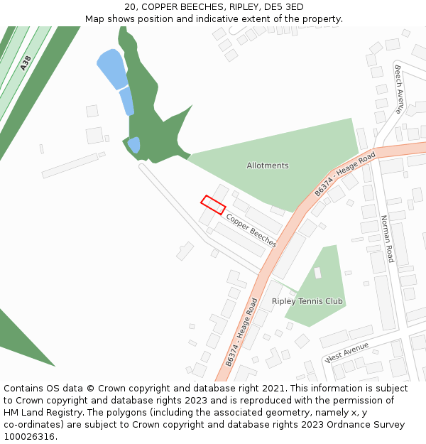 20, COPPER BEECHES, RIPLEY, DE5 3ED: Location map and indicative extent of plot
