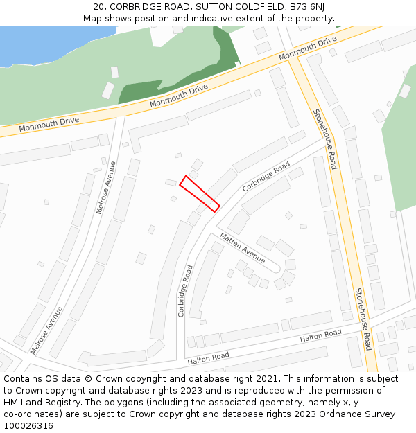 20, CORBRIDGE ROAD, SUTTON COLDFIELD, B73 6NJ: Location map and indicative extent of plot