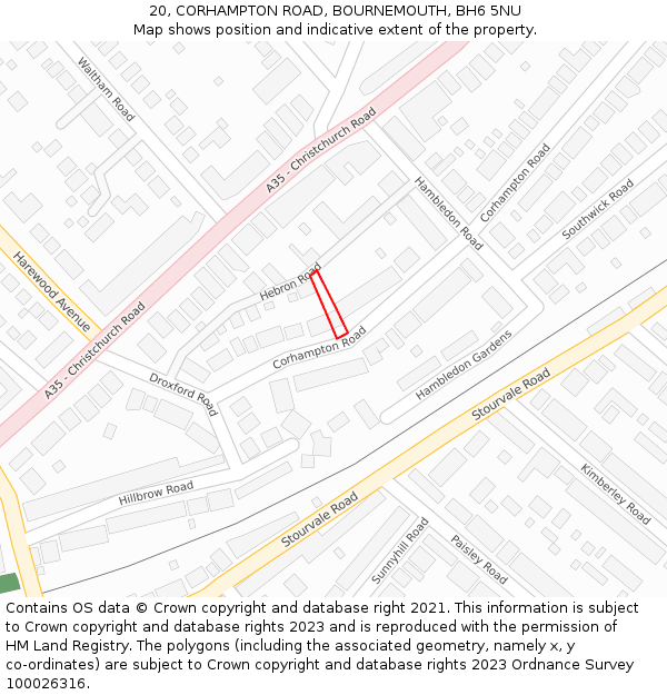 20, CORHAMPTON ROAD, BOURNEMOUTH, BH6 5NU: Location map and indicative extent of plot